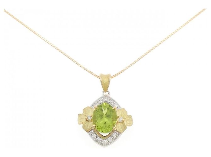 Autre Marque Collar de Flor de Peridoto Pt900 K18YG Verde