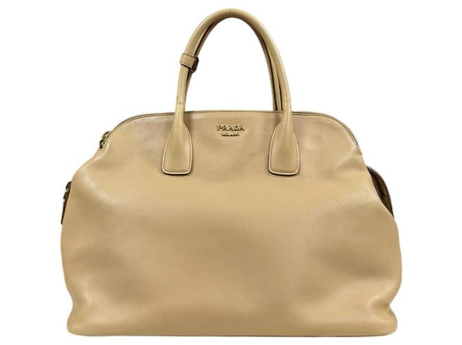 Bolsa de mão em couro bege Prada