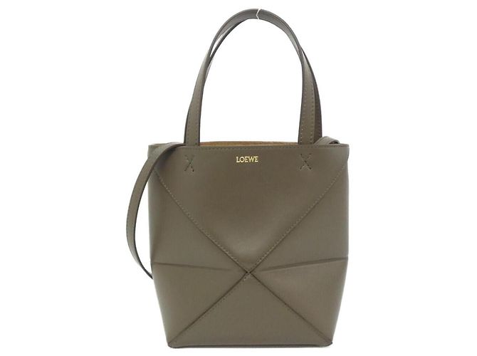 Sac à main cabas mini Loewe Puzzle Fold Kaki
