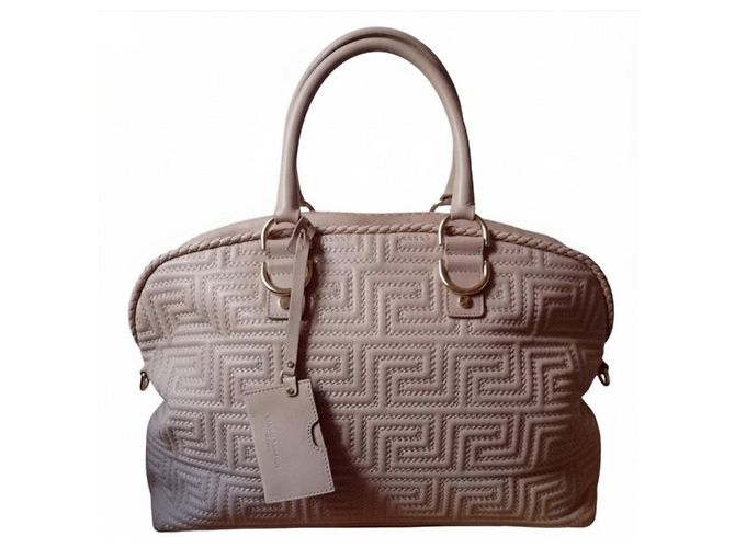 Gianni Versace Couture Bolsa de mão em couro padrão grega Bege