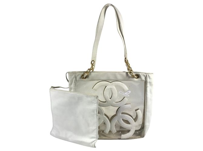 Chanel Vintage CC Coco Mark Logo Schulter-Tote Bag Weiß
