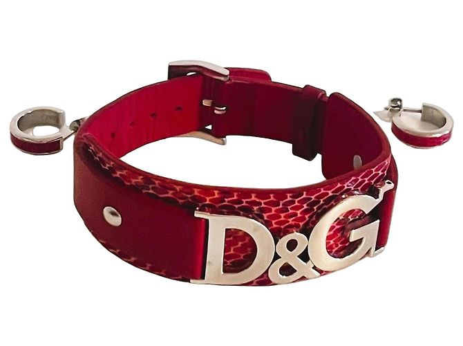 Parure Dolce & Gabbana Bracciale e Orecchini Pelle Rossa Rosso