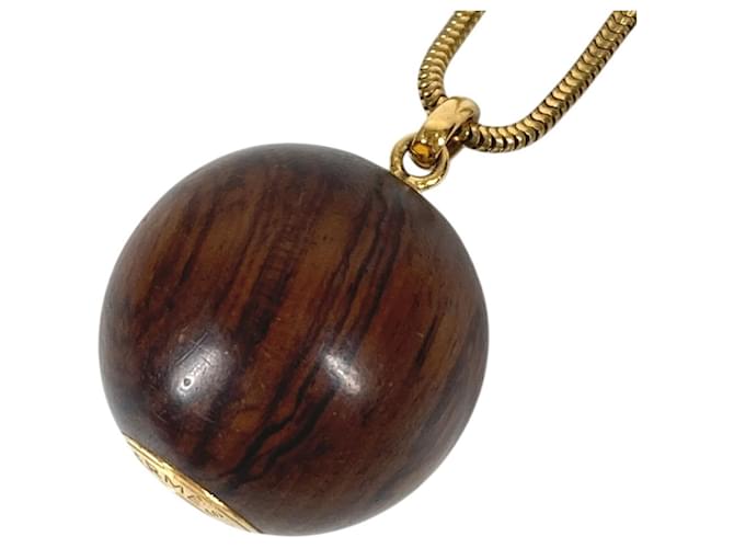 Hermès Collar de cadena de bolas de madera marrón y oro Hermes Castaño Dorado 
