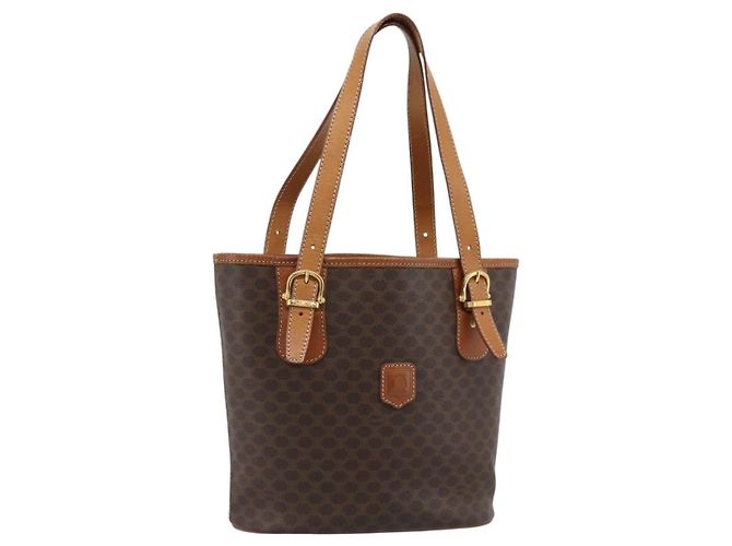 Céline Celine Vintage Macadam Canvas and Leather Braun