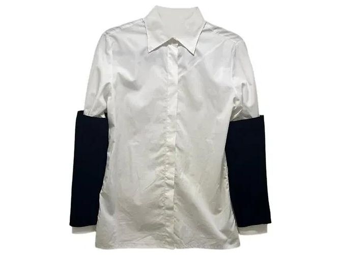 Autre Marque Camicia in cotone ECAILLE 3 bianca maniche a contrasto Nero Bianco