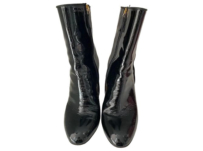 Paris Texas Lackleder-Stiefeletten mit Blockabsatz Schwarz