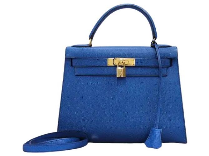 Hermès Borsa Hermes Kelly Blue Courchevel con Hardware Oro 32