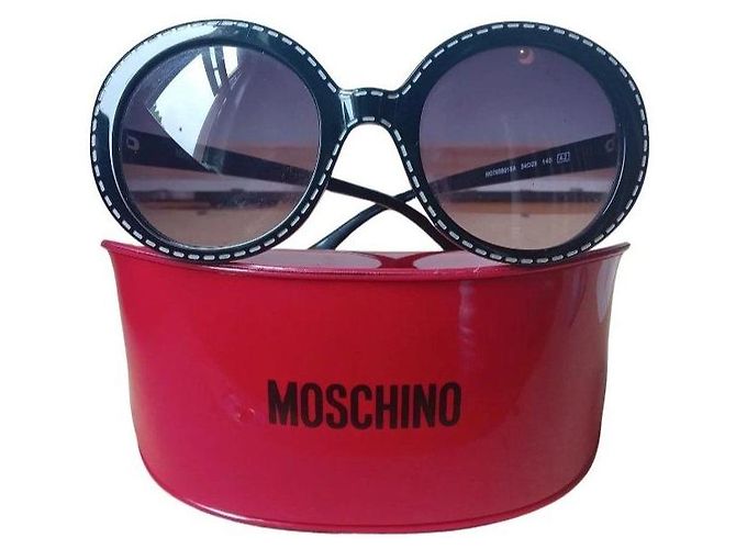 Moschino Round Oversized Sunglasses with White Stitching Black
