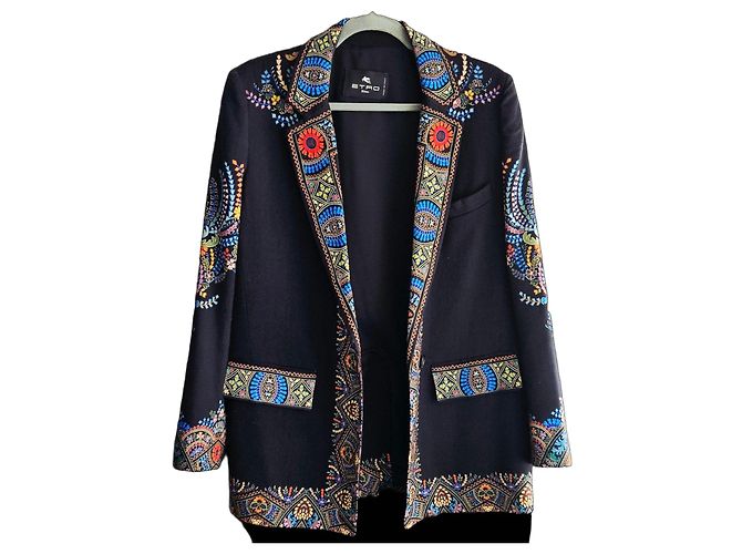 Etro black jacket with multicolored embroidery Multiple colors