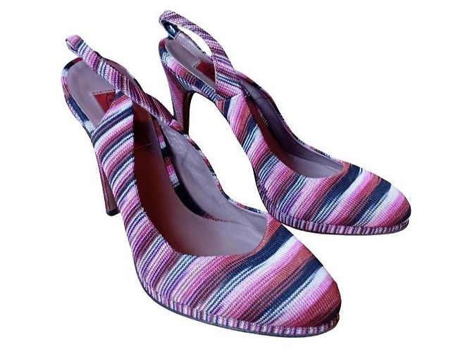 Missoni Gestreifte Slingback-Heels Braun Schwarz Pink Weiß