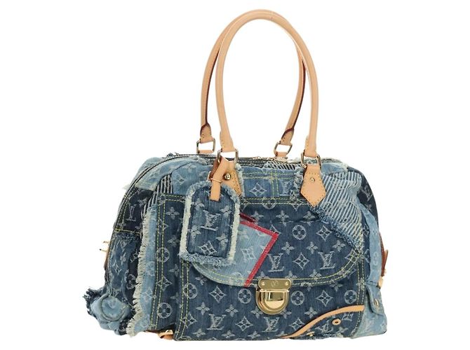 LOUIS VUITTON Monogram Patchwork Denim Bowery Bag Blue M95376 LV Auth am11889SM Azul