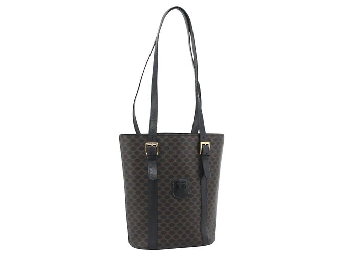 Céline Borsa Tote CELINE Macadam in tela PVC e pelle nera e oro Auth 185998 Nero D'oro