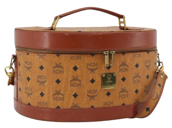 Bolsa de Vanity MCM Vicetos Logogram PVC Couro 2way Marrom Dourado Auth SW2380A