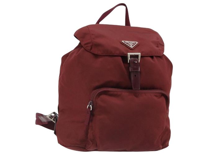 PRADA Backpack Nylon Red Silver Auth ti3983A Silvery