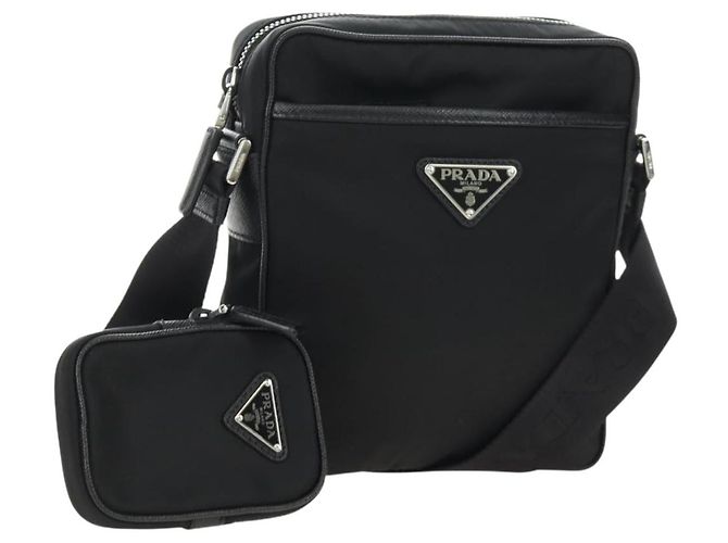 Bolsa de Ombro PRADA Nylon Preto Prata 2VH112 Auth am11844SM