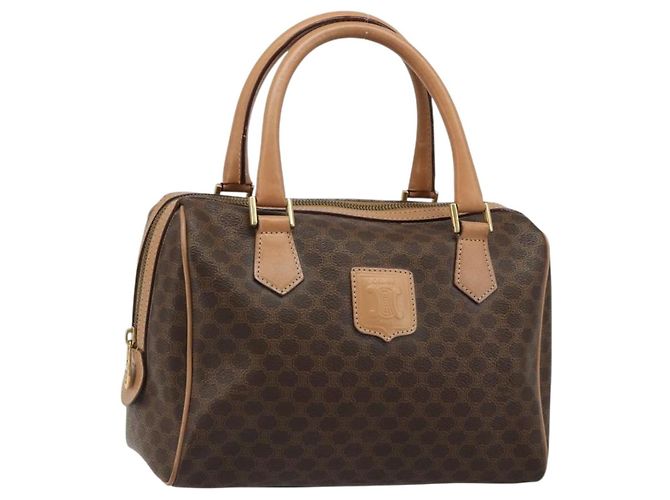 Céline Bolsa Boston CELINE em Canvas Macadam PVC Couro Marrom Ouro Auth 186262A Dourado