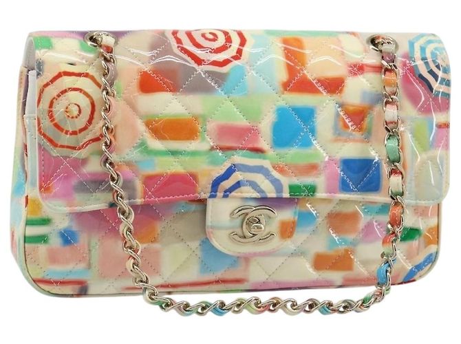 Borsa CHANEL Chain Double Flap Matelasse 25 in pelle Multicolor CC Auth 185767SM Multicolore D'oro