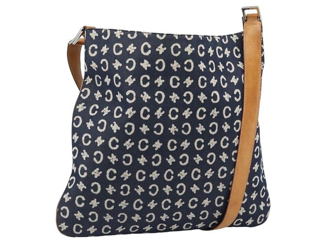 Céline Borsa a tracolla CELINE C Macadam Canvas Navy Silver Auth 186810A Argento Blu navy