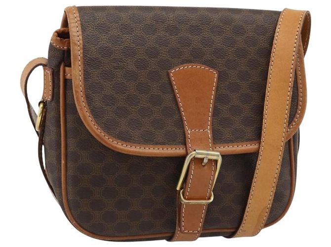 Céline Borsa a Spalla CELINE Macadam Canvas PVC Pelle Marrone Oro Auth 187771 D'oro