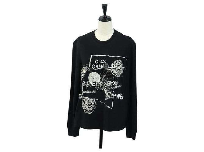Camicia CHANEL CC Camellia con paillettes, taglio e cucitura, cotone nero, CC Auth am11841M