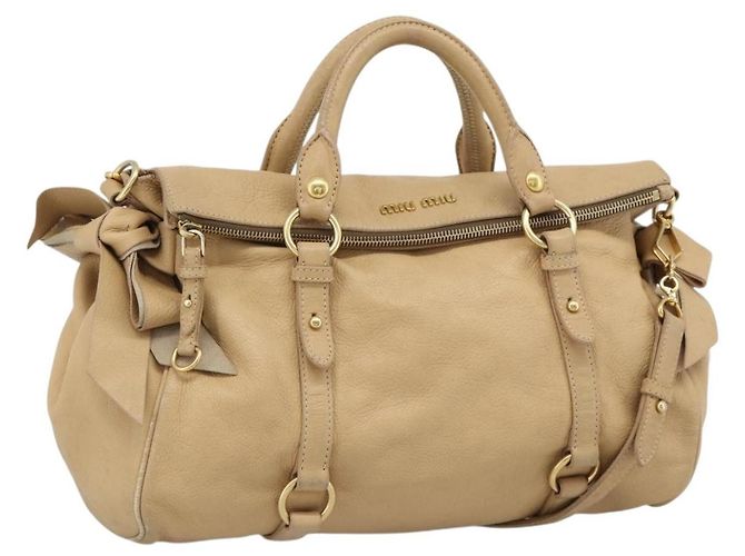 Borsa Miu Miu in pelle 2way Beige Oro Auth 187573 D'oro