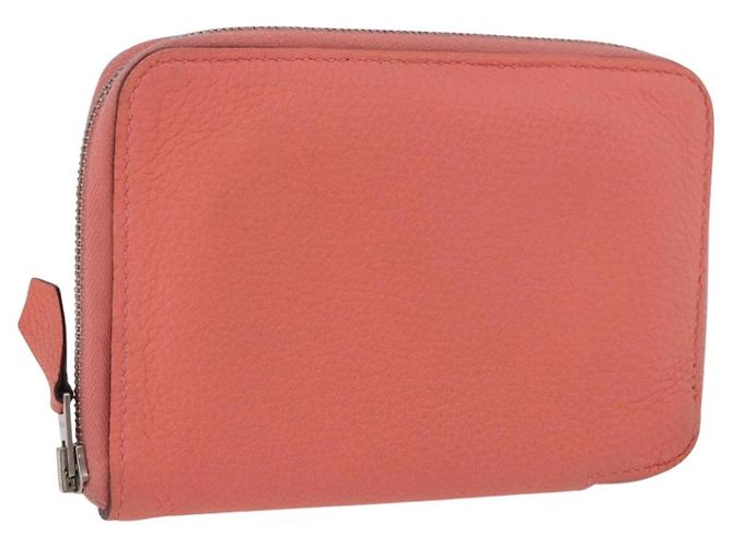 Hermès HERMES Azap Compact Wallet Cuir Rose Argent Auth 186172M Argenté