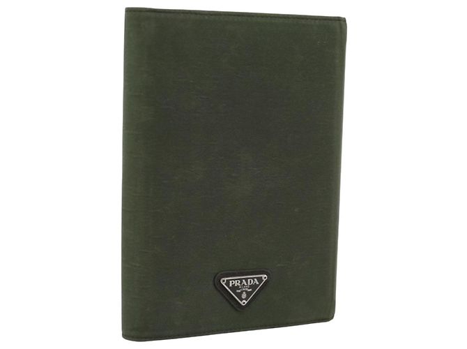 PRADA Agenda Day Planner Cover Nylon Khaki Silver Auth 185858 Silvery