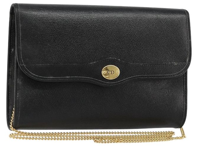 Borsa a Spalla con Catena Christian Dior in Pelle Nera e Oro Auth 187366 Nero D'oro