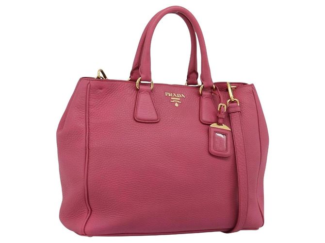 PRADA Hand Bag Vittero Dino Leather 2way Pink Gold Auth 186115A Golden