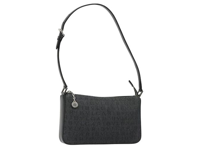 Bulgari Borsa a Spalla BVLGARI Tela Nero Argento Auth 187359