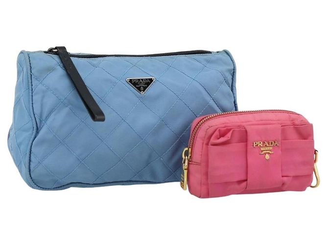 PRADA Pouch Nylon 2 Set Pink Blue Auth 185516 Rosa Azul
