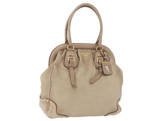 Borsa PRADA in pelle beige oro Auth 187499 D'oro
