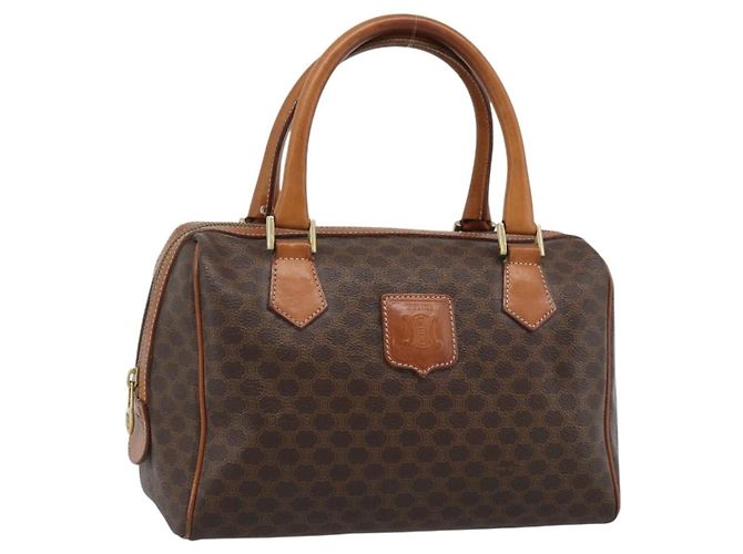 Céline Sac à main CELINE Macadam Canvas PVC Cuir Marron Or Auth 187766A Doré