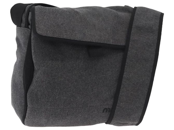 Bolso de hombro Miu Miu de algodón gris Auth ar13943A Castaño