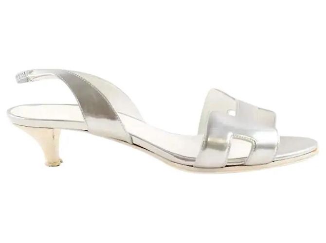 Hermès leather heels silver size 37 Silvery