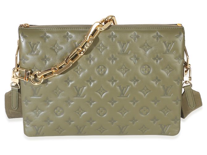 Louis Vuitton Olive Monogram Embossed Lambskin Coussin MM Green
