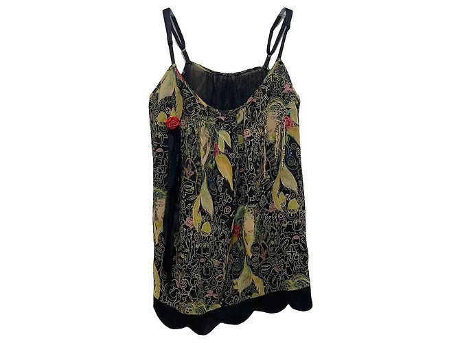 Tsumori Chisato Top in seta Chisato con stampa di sirene e volti Nero Multicolore