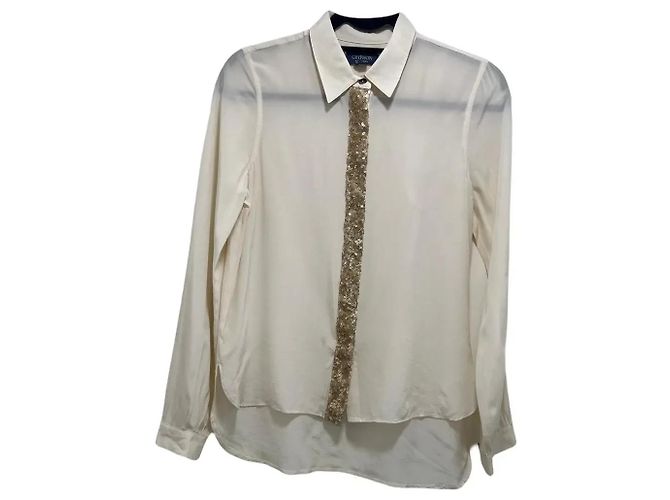 Autre Marque Gryphon New York Seidenbluse Creme mit Pailletten Roh