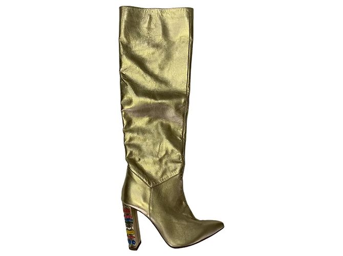 Autre Marque Adam K Paris Botas Altas Couro Dourado Multicor