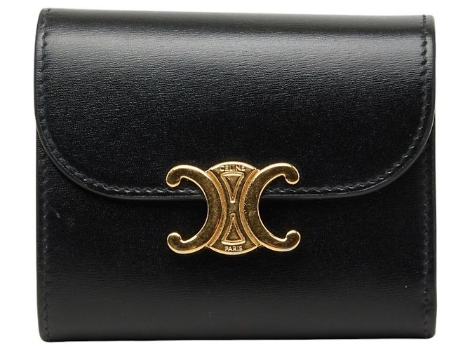 Céline Celine Triomphe Small Wallet Black 