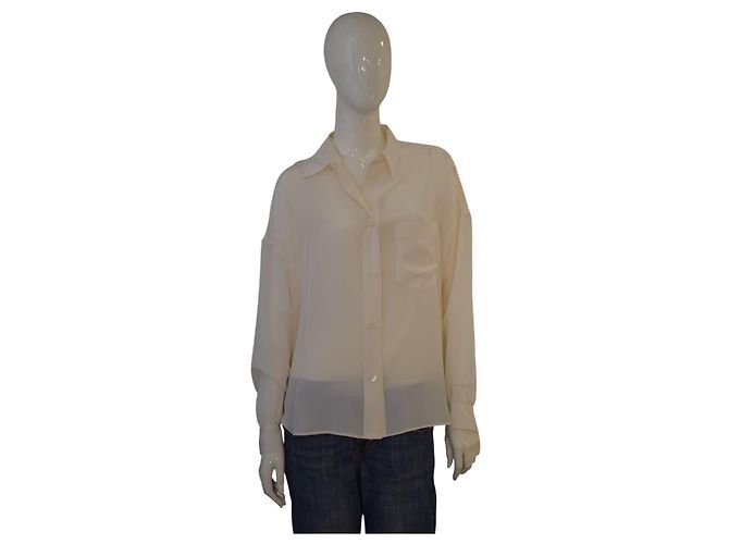 Aspesi Blusa de Seda Transparente Espalda Fruncida - Blanco Roto Crudo