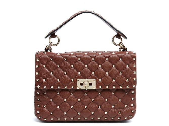 Valentino Garavani Bolsa Rockstud Spike Medium - Couro Marrom Borgonha