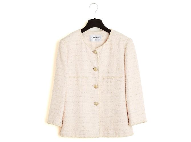 Chanel 2010 Baumwoll-Tweed-Jacke Blassrosa Pink