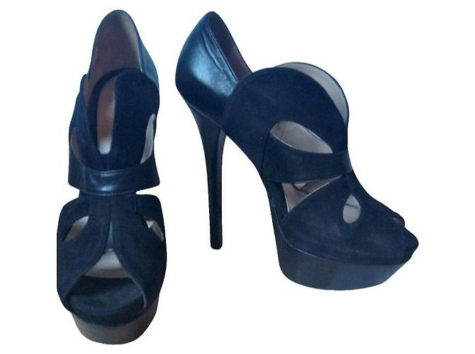 Fendi Black Suede Cutout Platform Heels
