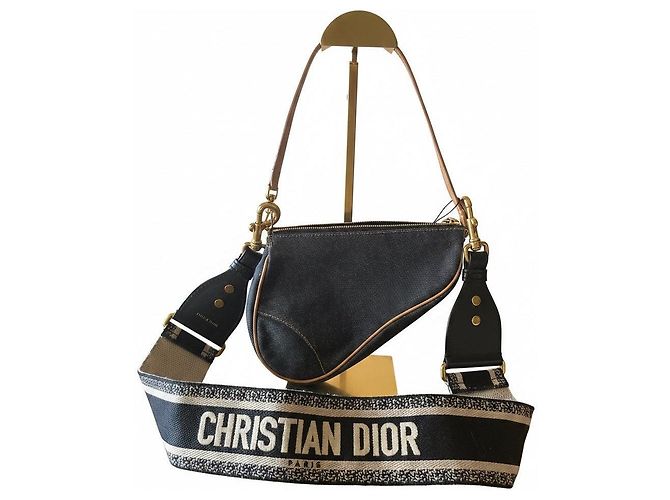Christian Dior Bolsa Saddle Denim Azul Marrom