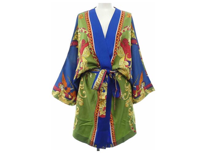 Cardigan Versace 100% seta Blu D'oro Verde