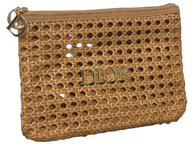 Dior Stroh-Pochette mit Logo Beige
