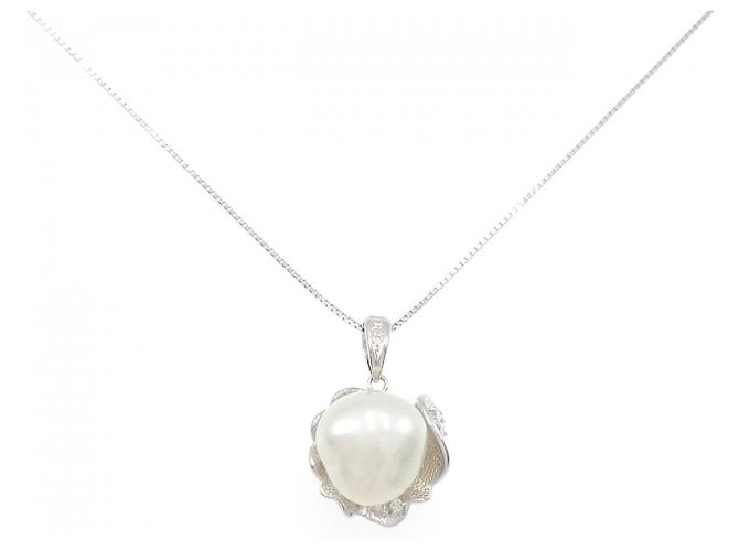 Autre Marque Colar de platina e pérolas do Mar do Sul brancas Branco