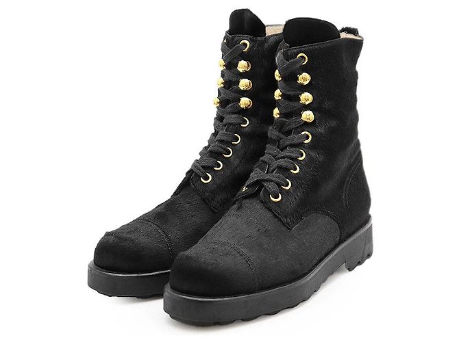 Timeless Botas de cano curto com amarração em pelo de bezerro Chanel Preto