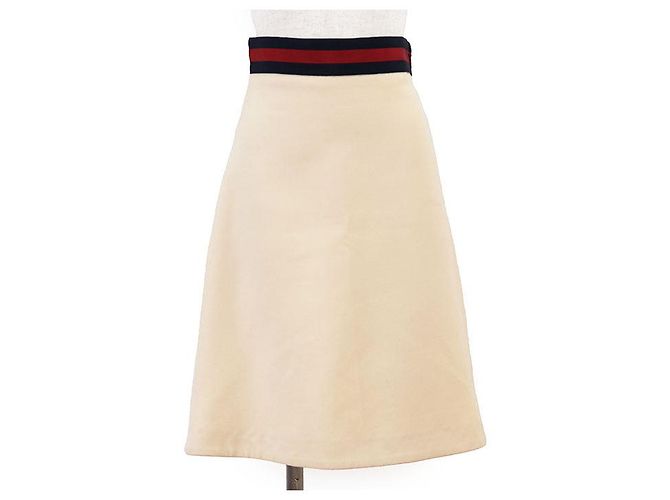 Saia de seda e lã Gucci Sheer Line Web Stripe Cru